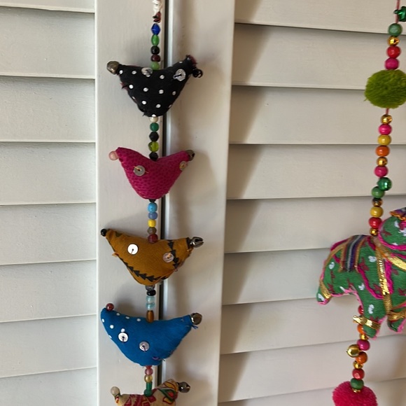 2 Hanging Decorative Cloth/"Jewels" Elephants & Birds Decorative Wall Hangings - Picture 3 of 7